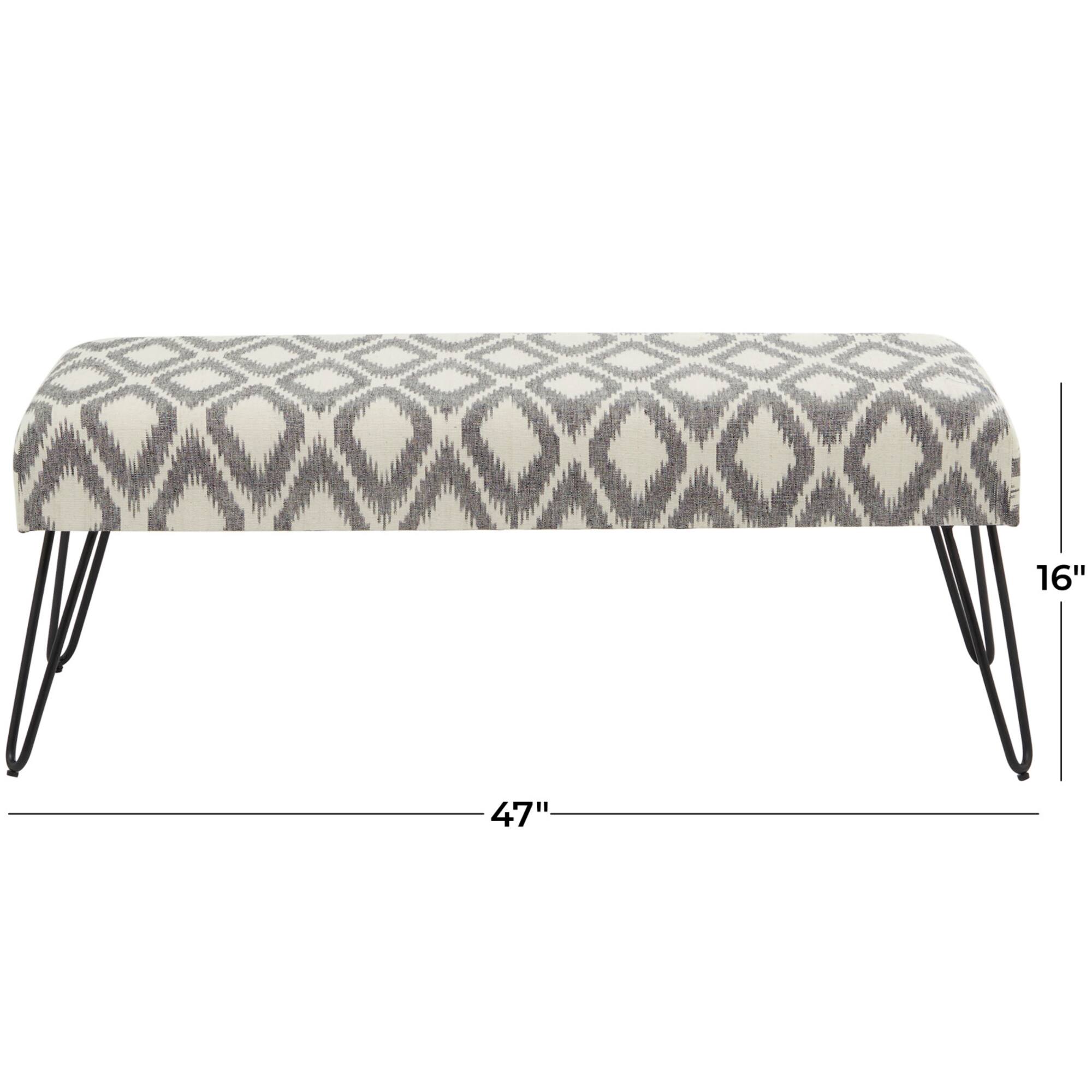 47" Gray Metal Diamond Bench with Metal Hairpin Legs